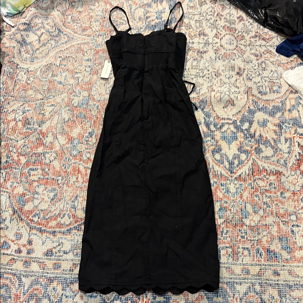 Anthropologie Slim Scalloped Front Slit Corset Dress in Black SZ US 0 NWT - Picture 5 of 8